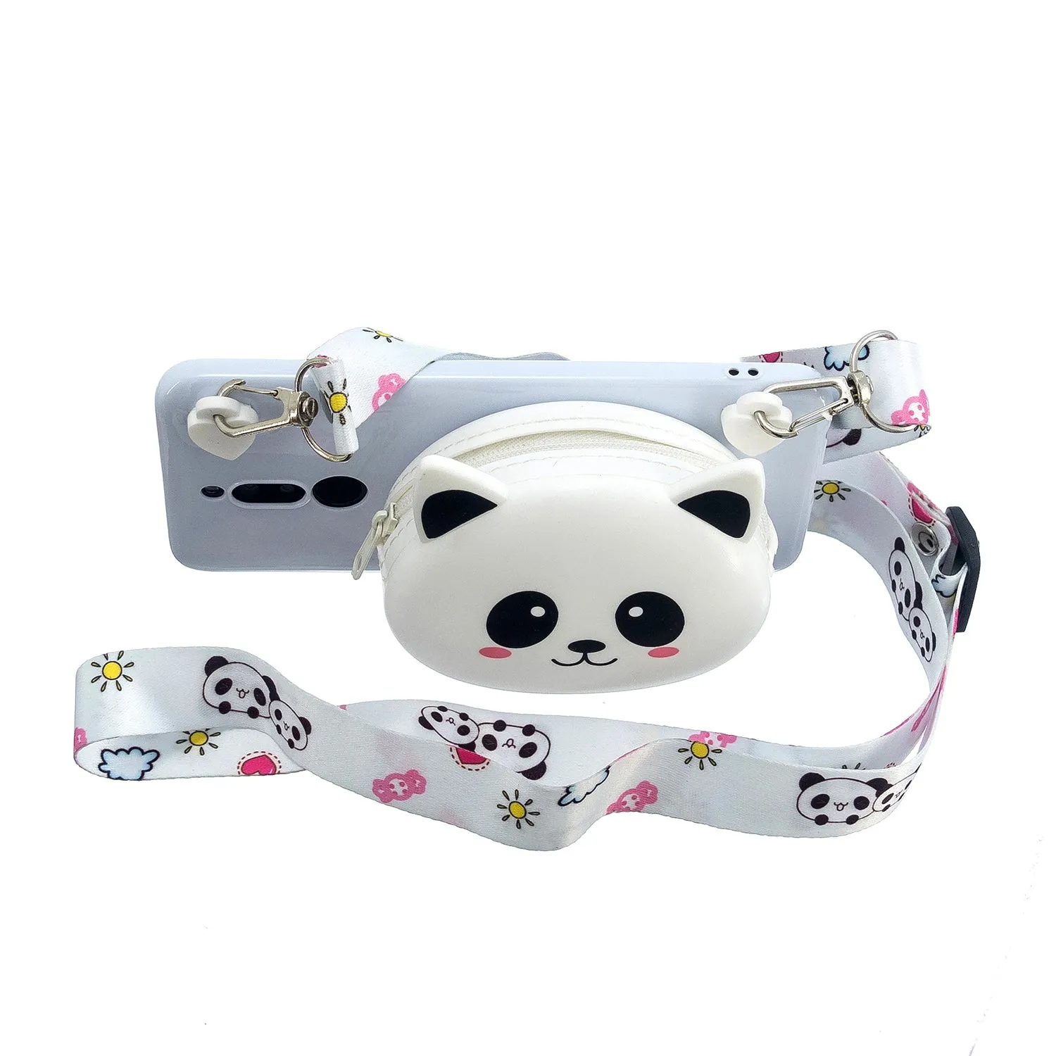 For Redmi 8/Redmi 8A Case Mobile Phone Shell Shockproof Cellphone TPU Cover with Cartoon Cat Pig Panda Coin Purse Lovely Shoulder Starp  White