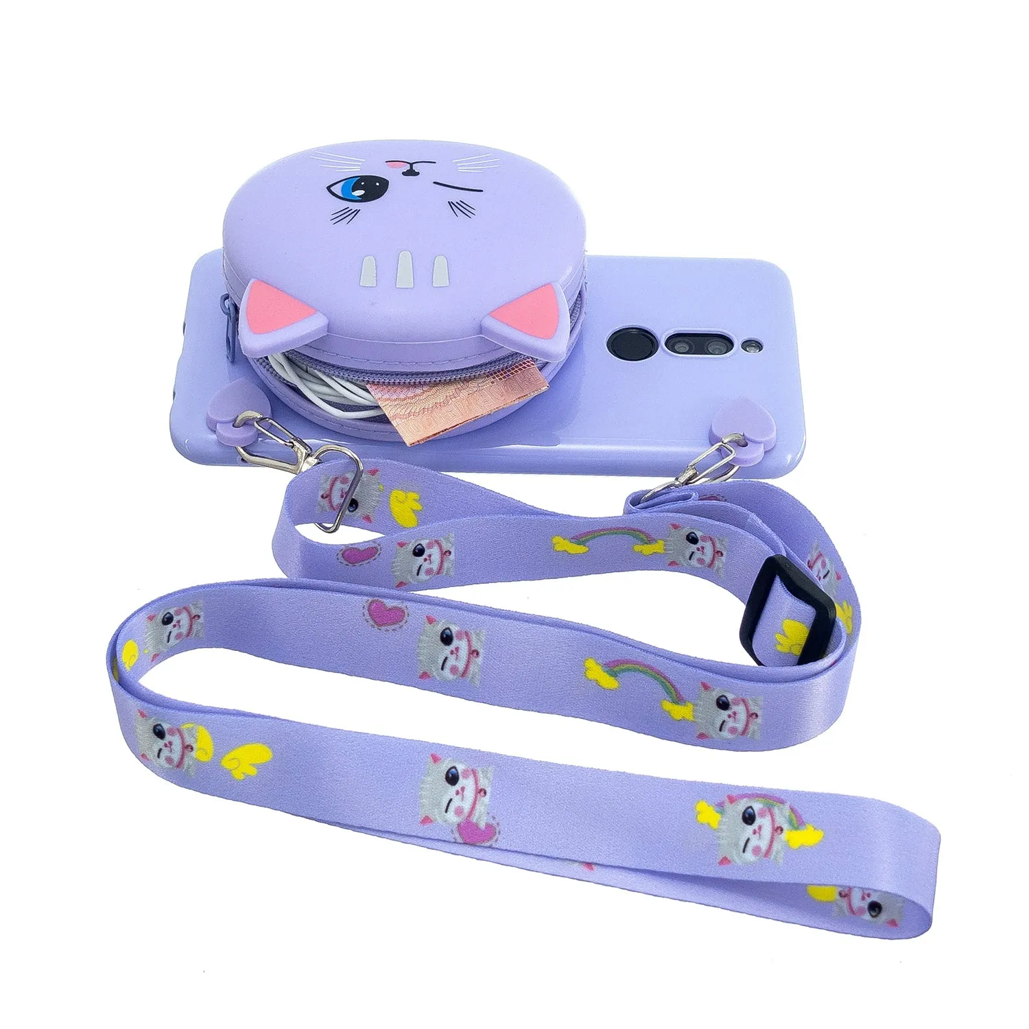 For Redmi 8/Redmi 8A Case Mobile Phone Shell Shockproof Cellphone TPU Cover with Cartoon Cat Pig Panda Coin Purse Lovely Shoulder Starp  White
