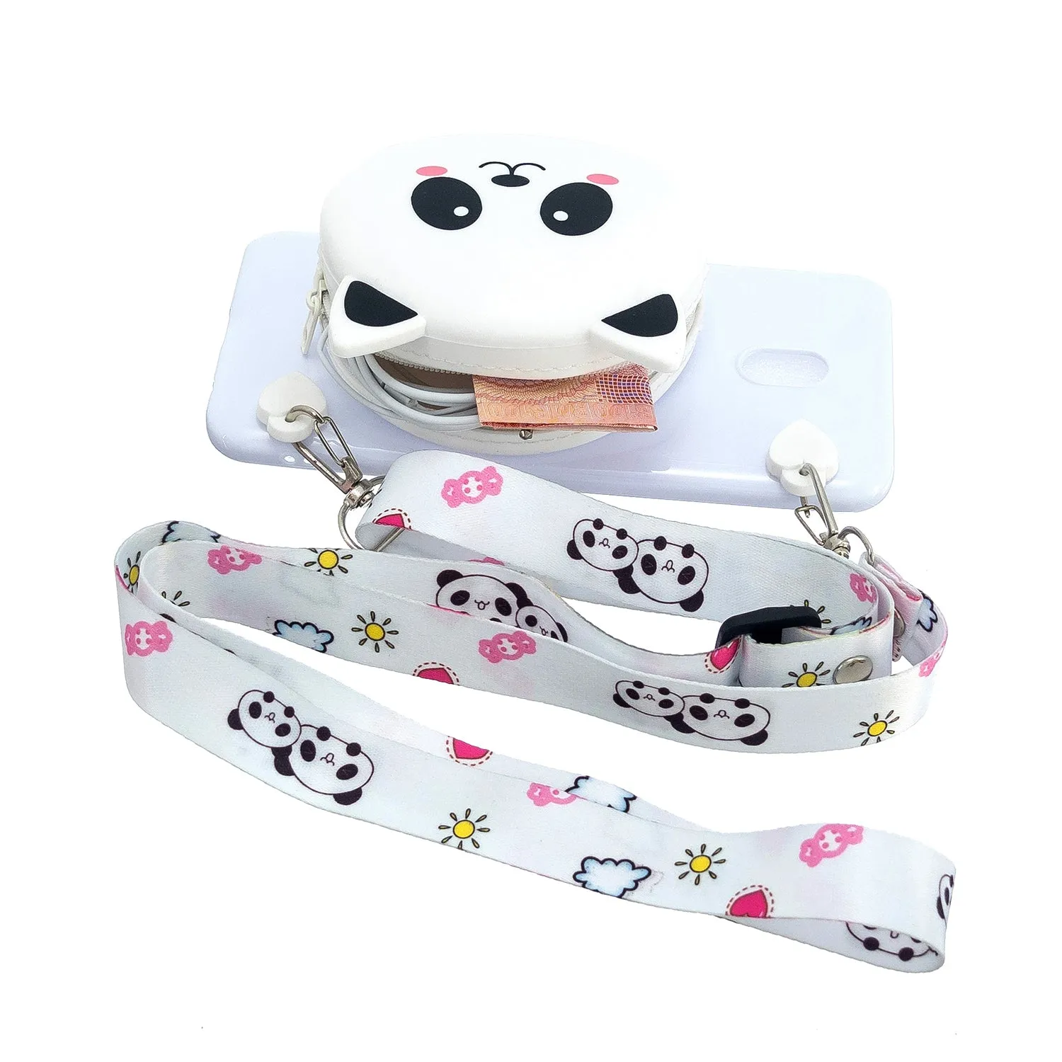 For Redmi 8/Redmi 8A Case Mobile Phone Shell Shockproof Cellphone TPU Cover with Cartoon Cat Pig Panda Coin Purse Lovely Shoulder Starp  White