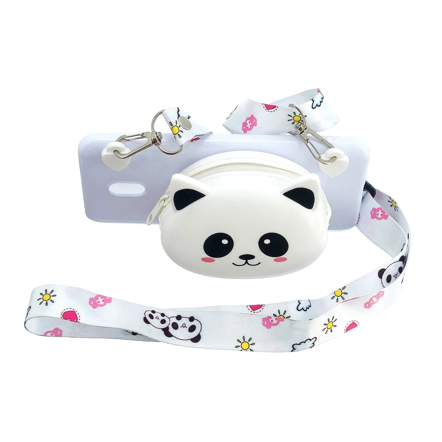 For Redmi 8/Redmi 8A Case Mobile Phone Shell Shockproof Cellphone TPU Cover with Cartoon Cat Pig Panda Coin Purse Lovely Shoulder Starp  White