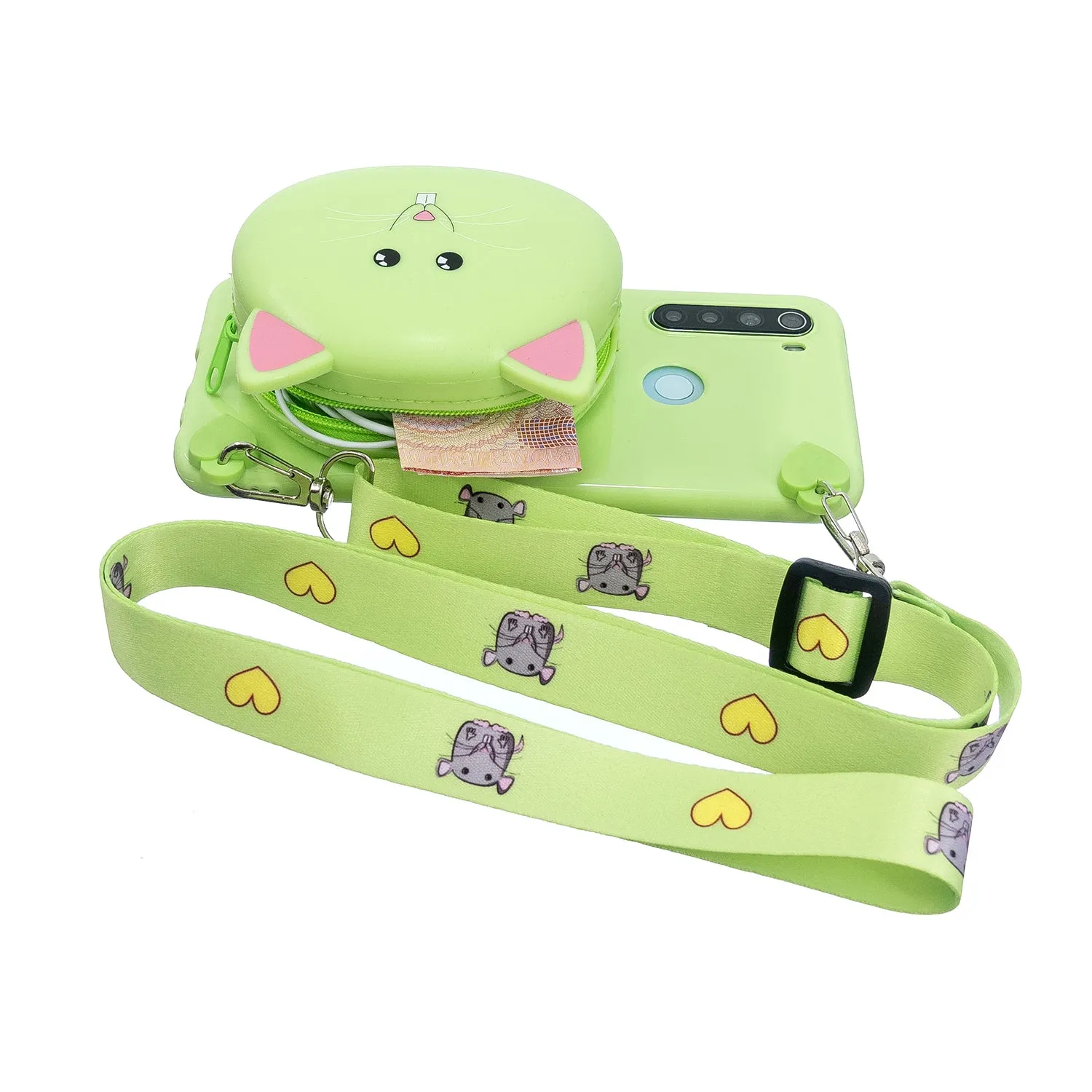 For Redmi Note 8/8T/8 Pro Cellphone Case Mobile Phone Shell Shockproof TPU Cover with Cartoon Cat Pig Panda Coin Purse Lovely Shoulder Starp  Pink