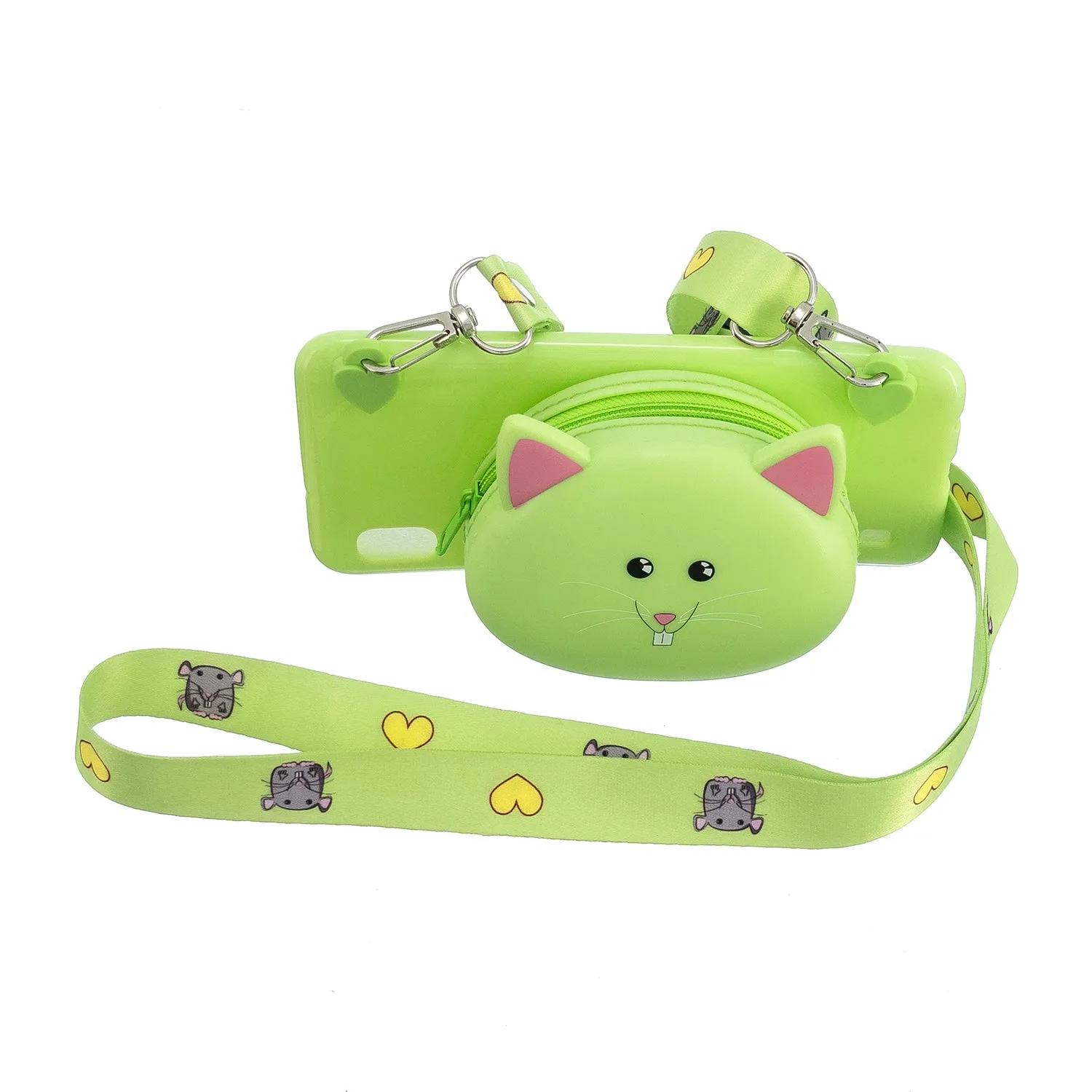 For Samsung A10/A20/A30 Case Mobile Phone Shell Shockproof TPU Cellphone Cover with Cartoon Cat Pig Panda Coin Purse Lovely Shoulder Starp  White