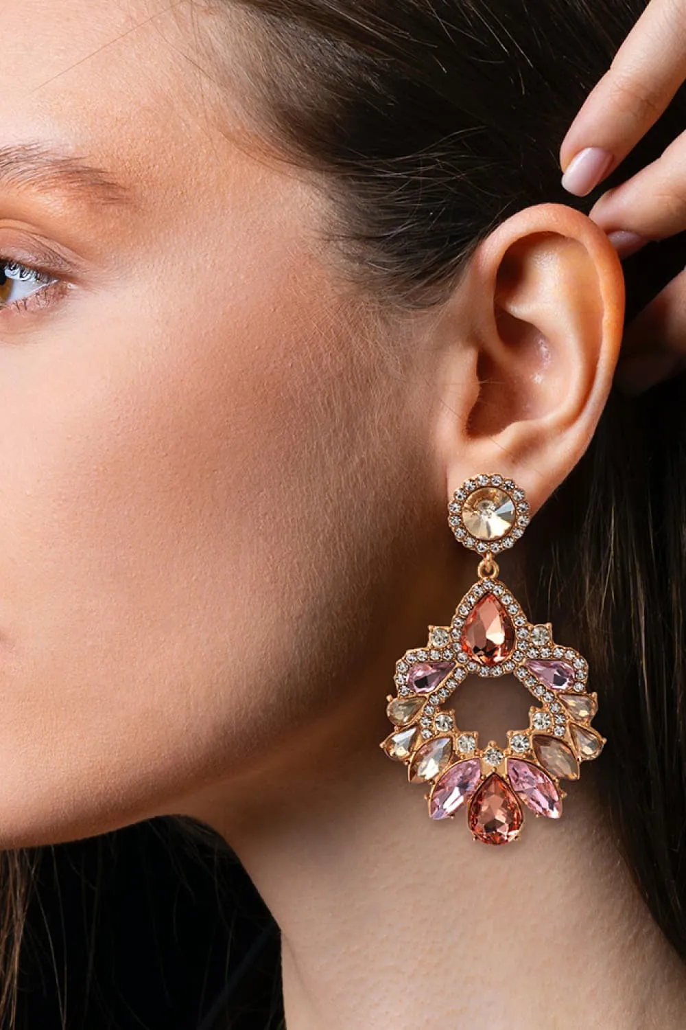 Frannie Zinc Alloy Frame Glass Stone Dangle Earrings
