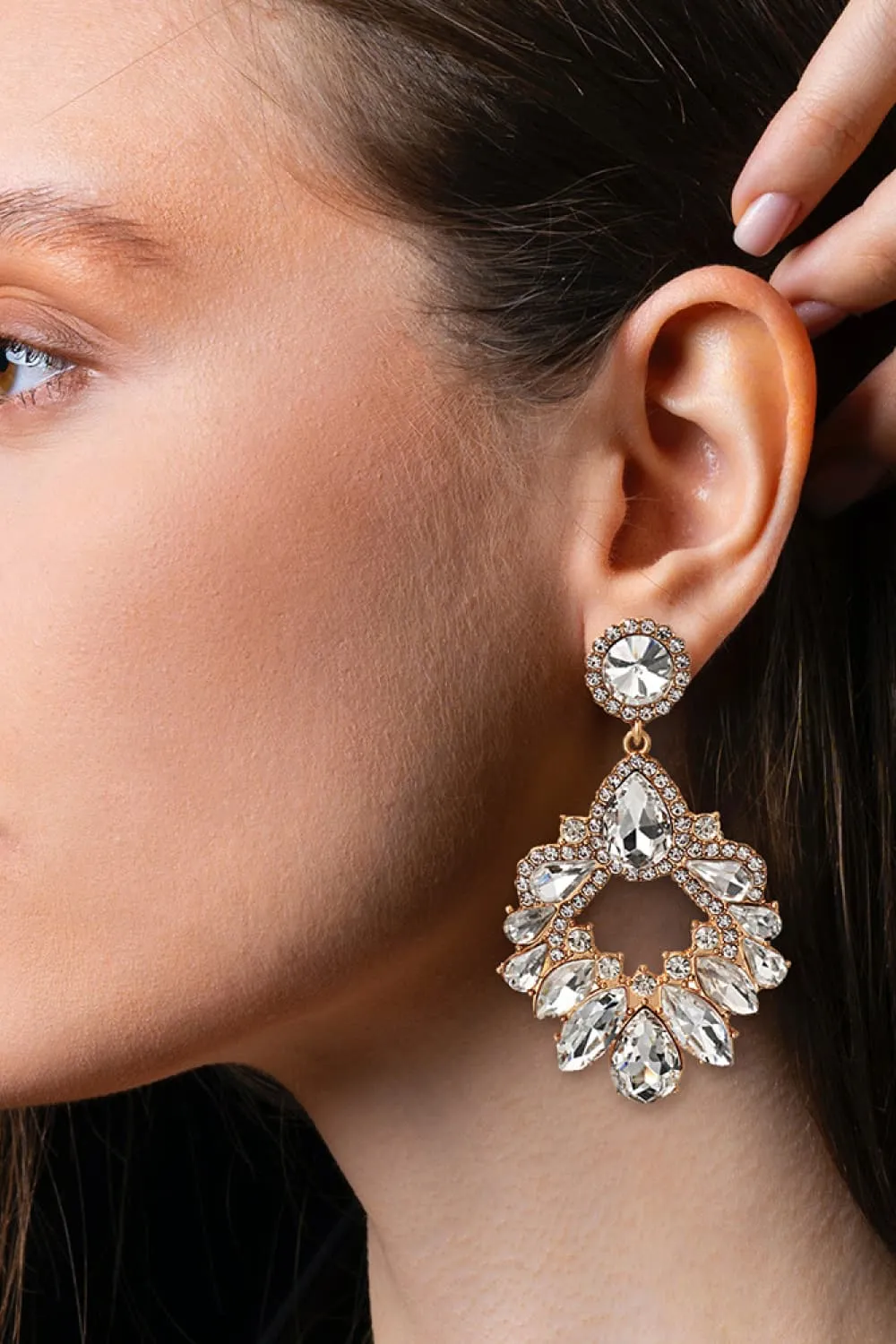 Frannie Zinc Alloy Frame Glass Stone Dangle Earrings