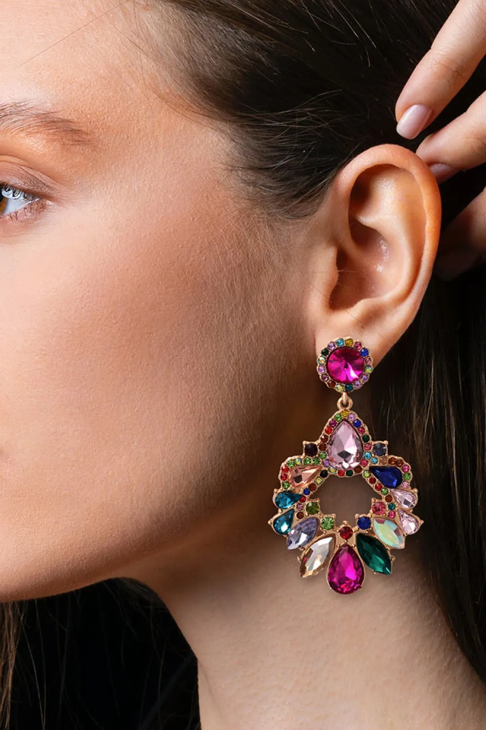 Frannie Zinc Alloy Frame Glass Stone Dangle Earrings