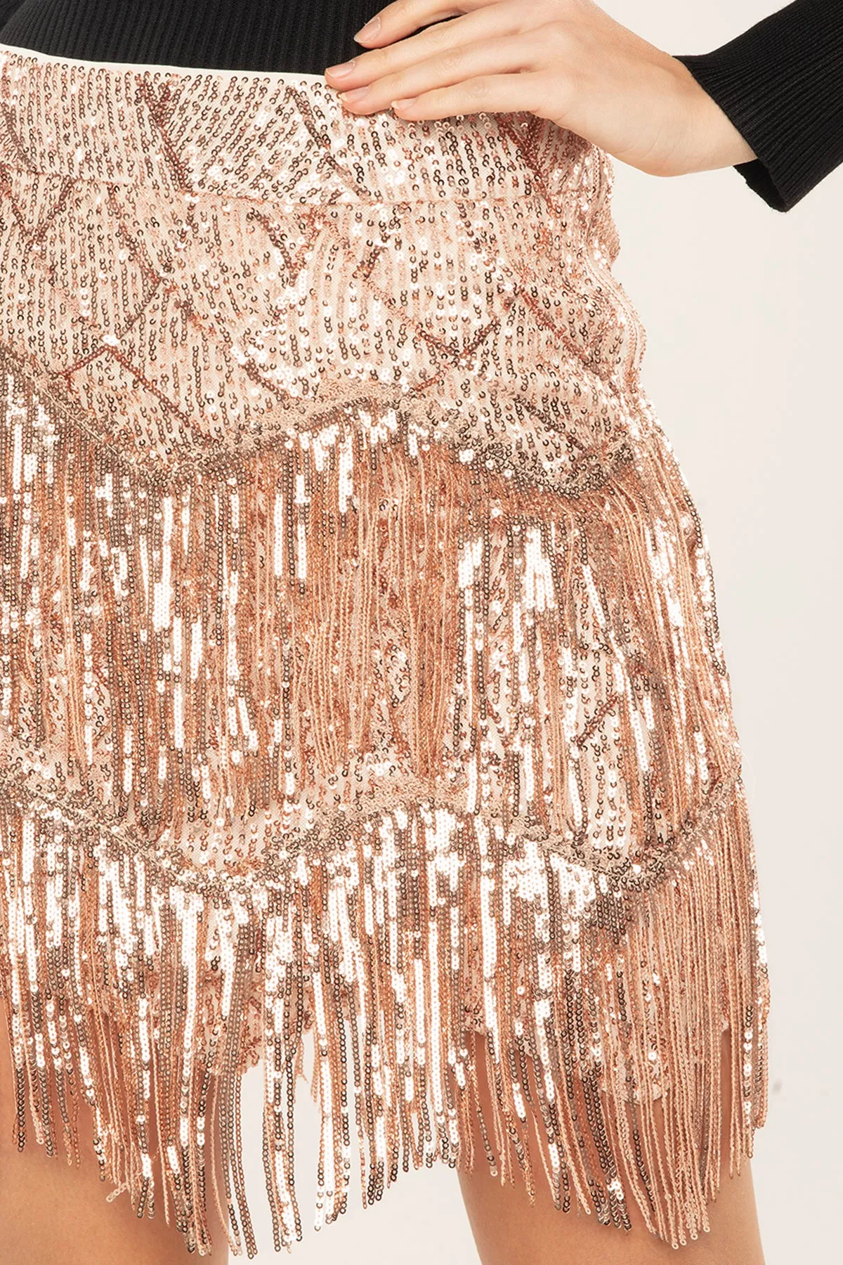 Fringe Sequin Mini Skirt