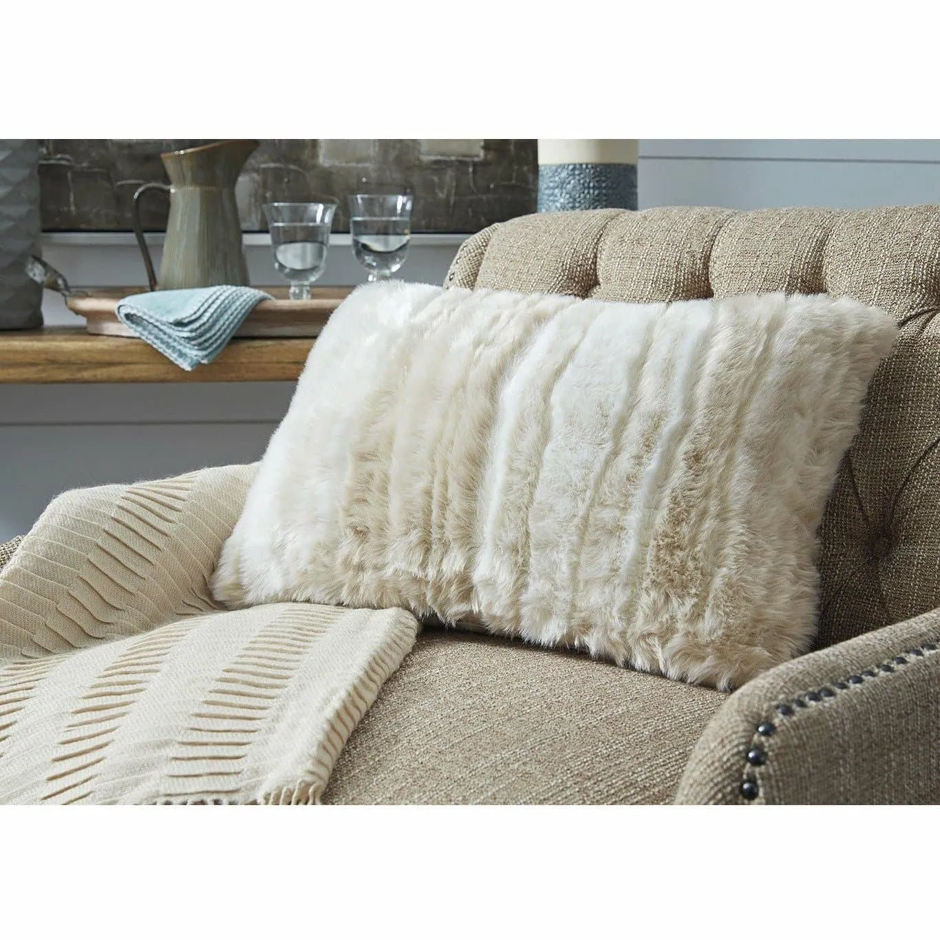 Fur accent pillow in beige