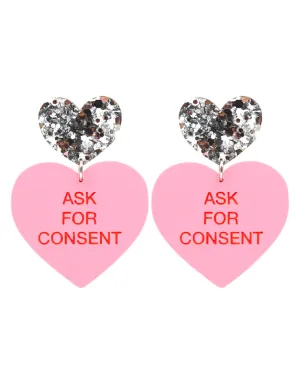 GENTLE REMINDER CANDY HEART EARRINGS - ASK FOR CONSENT