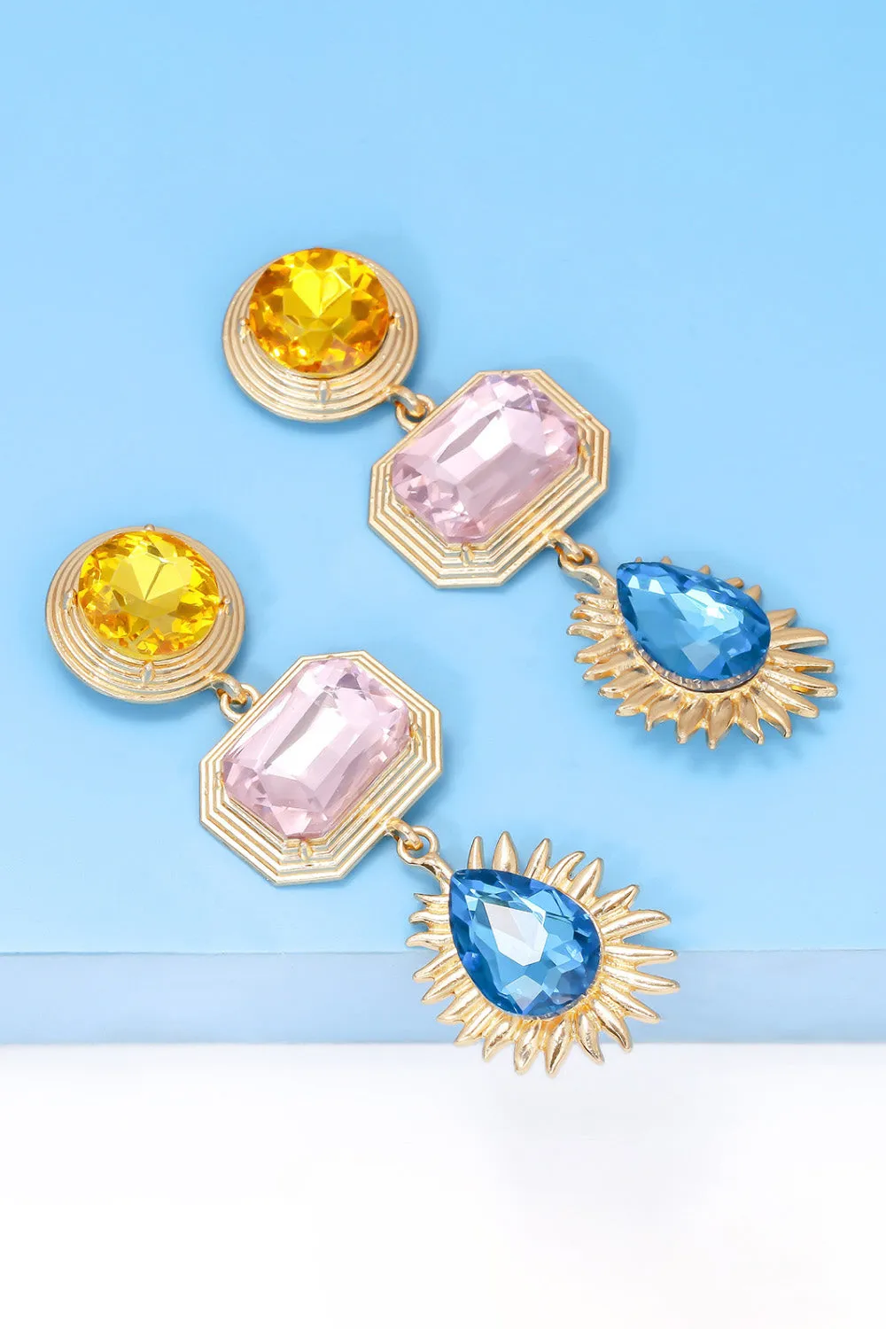 Geometrical Shape Glass Dangle Earrings - Various Colors Available