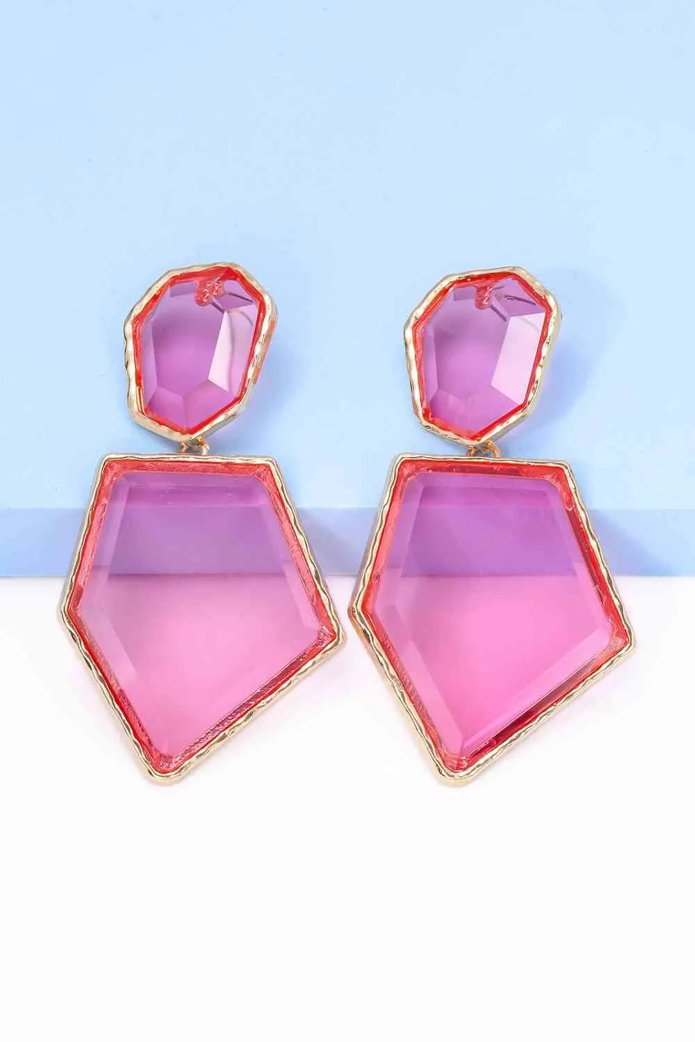 Geometrical Shape Zinc Alloy Frame Resin Dangle Earrings