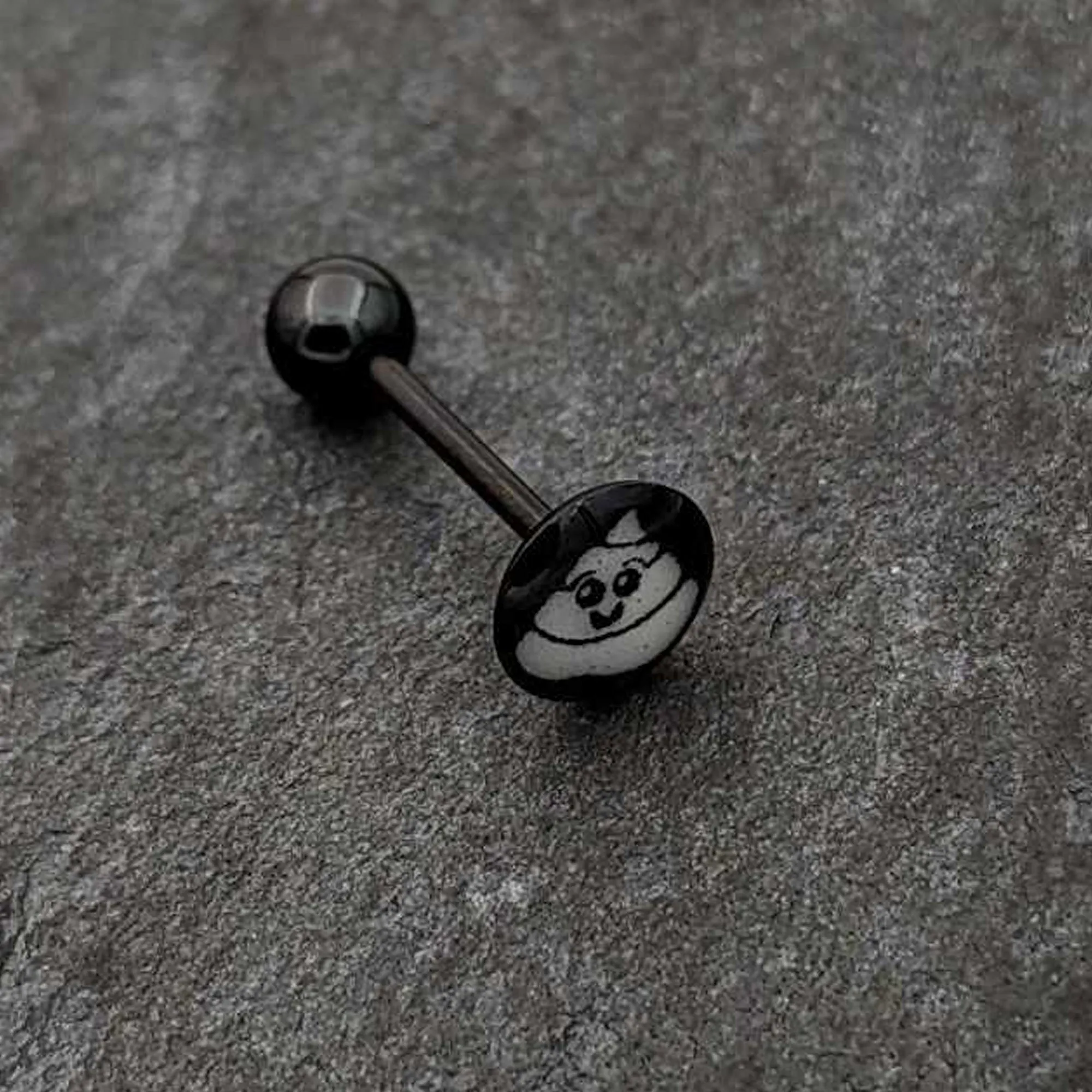 Glow in the Dark Black Anodized Poop Barbell Tongue Ring