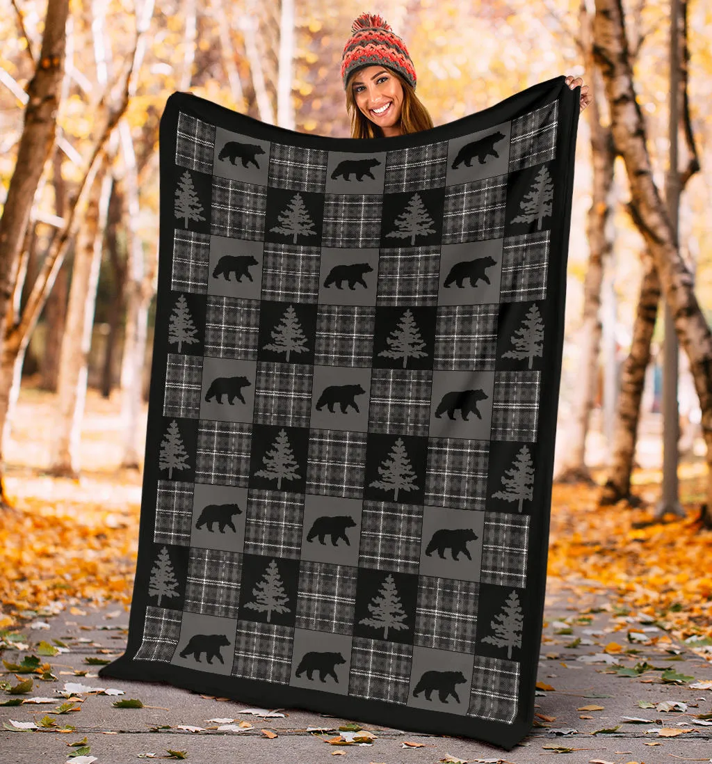 Gray and Black Country Plaid Patchwork Style Lodge Style Throw Blanket
