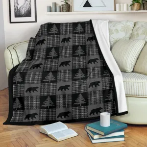 Gray and Black Country Plaid Patchwork Style Lodge Style Throw Blanket