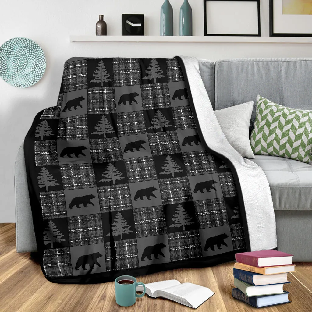 Gray and Black Country Plaid Patchwork Style Lodge Style Throw Blanket