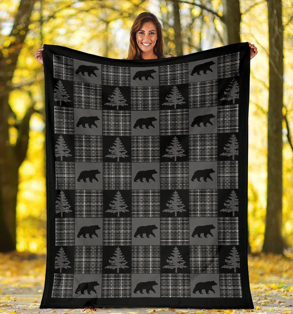 Gray and Black Country Plaid Patchwork Style Lodge Style Throw Blanket