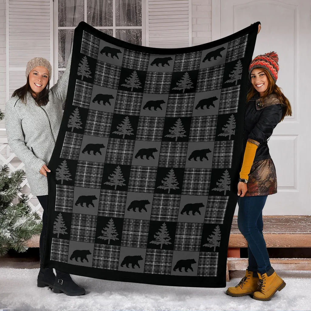 Gray and Black Country Plaid Patchwork Style Lodge Style Throw Blanket