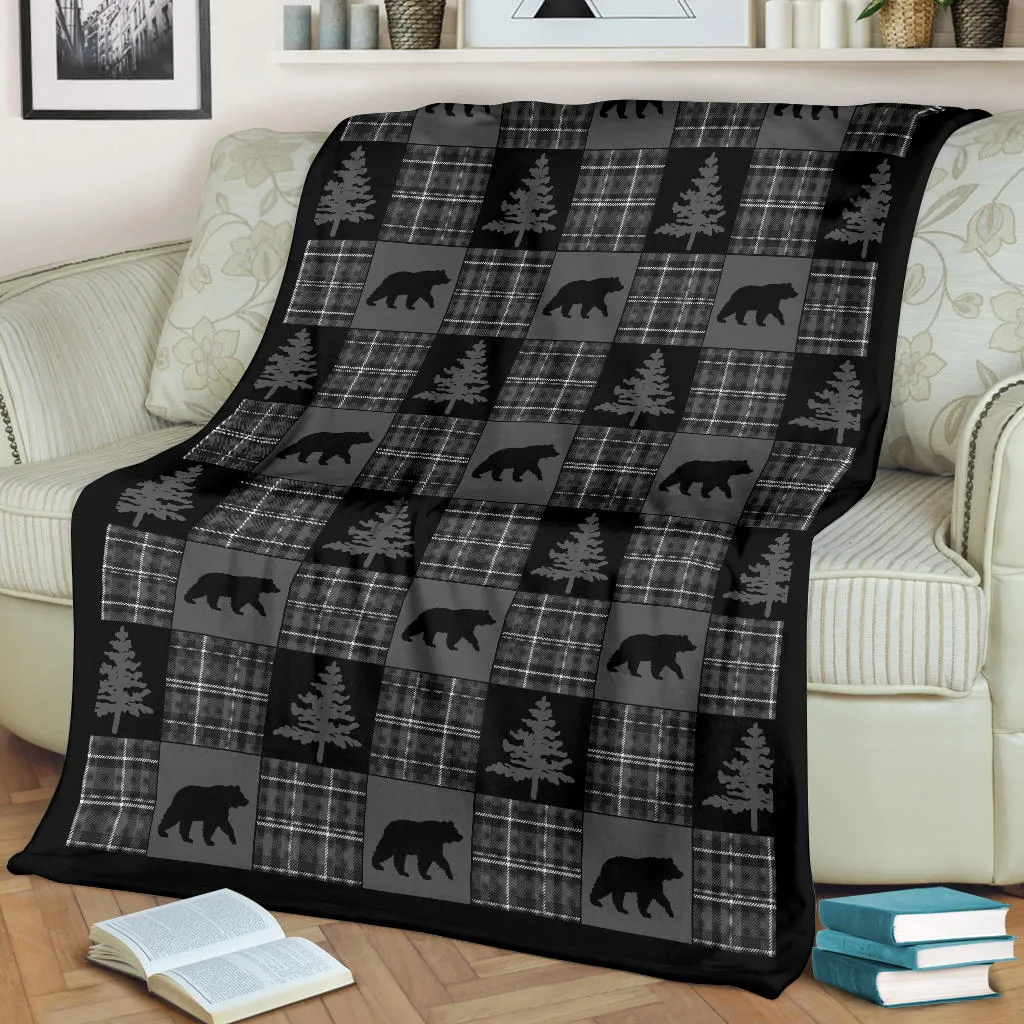 Gray and Black Country Plaid Patchwork Style Lodge Style Throw Blanket