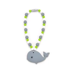Gray Whale with Green Beads Baby Carrier Teether Toy
