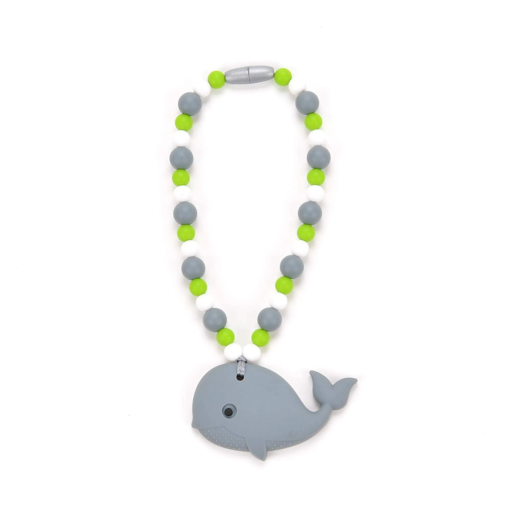 Gray Whale with Green Beads Baby Carrier Teether Toy