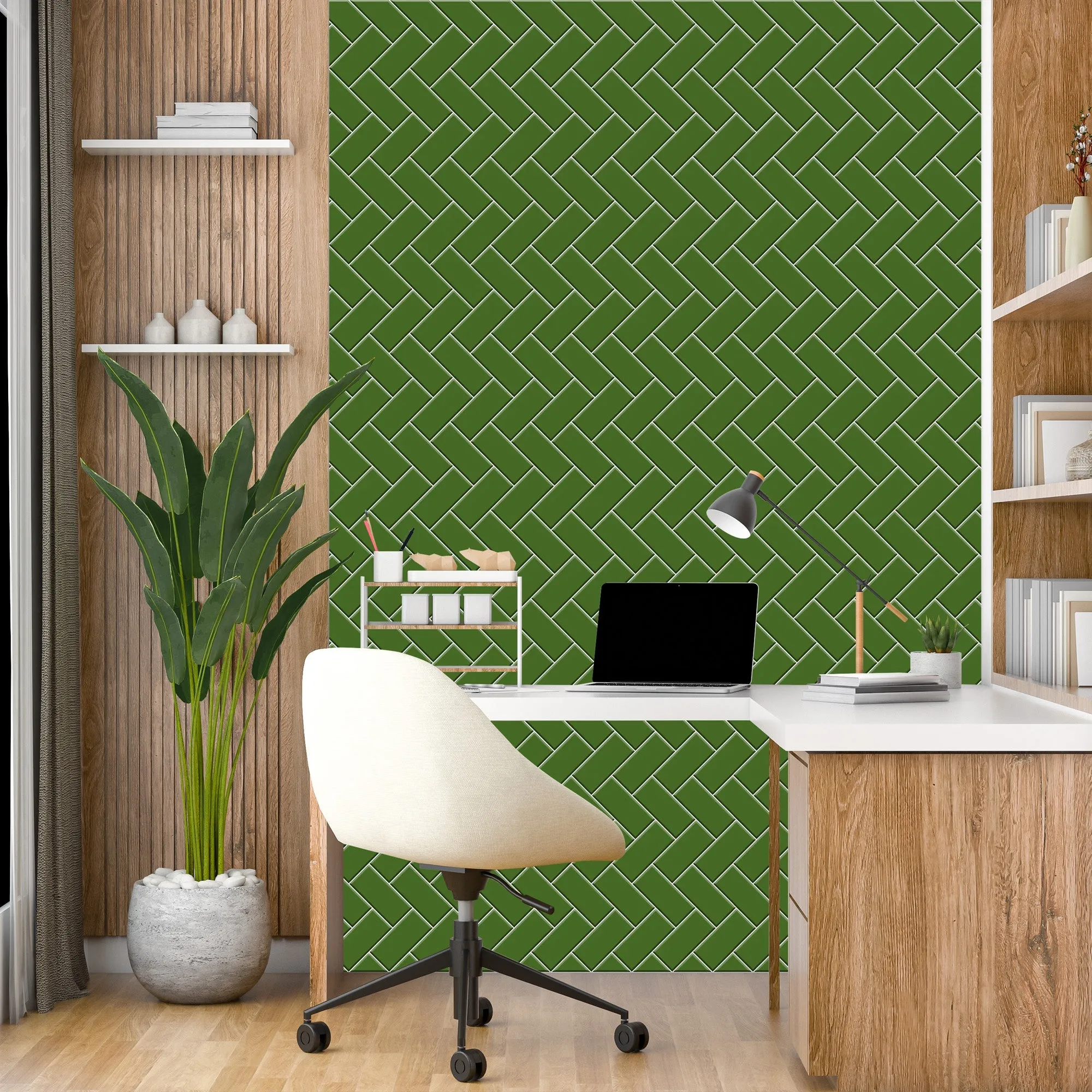 Green Diagonal Herringbone Tile Acrylic Shower Wall Panel 2440mm x 1220mm (3mm Thick)