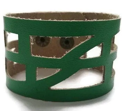 Green Leather "Self-Empowering" Wrist Band. Leather Cuff Bracelet.