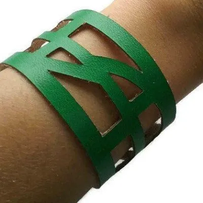 Green Leather "Self-Empowering" Wrist Band. Leather Cuff Bracelet.