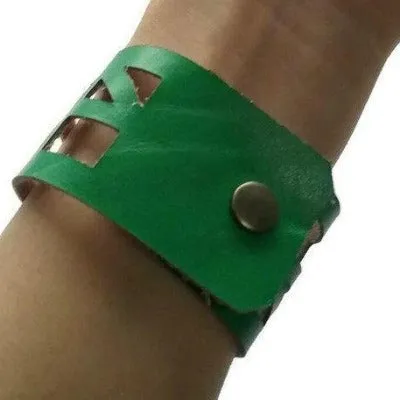 Green Leather "Self-Empowering" Wrist Band. Leather Cuff Bracelet.