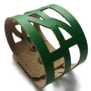 Green Leather "Self-Empowering" Wrist Band. Leather Cuff Bracelet.