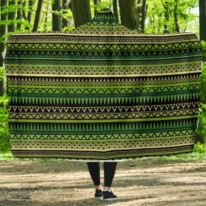 Green With Black Ethnic Tribal Pattern Hooded Blanket