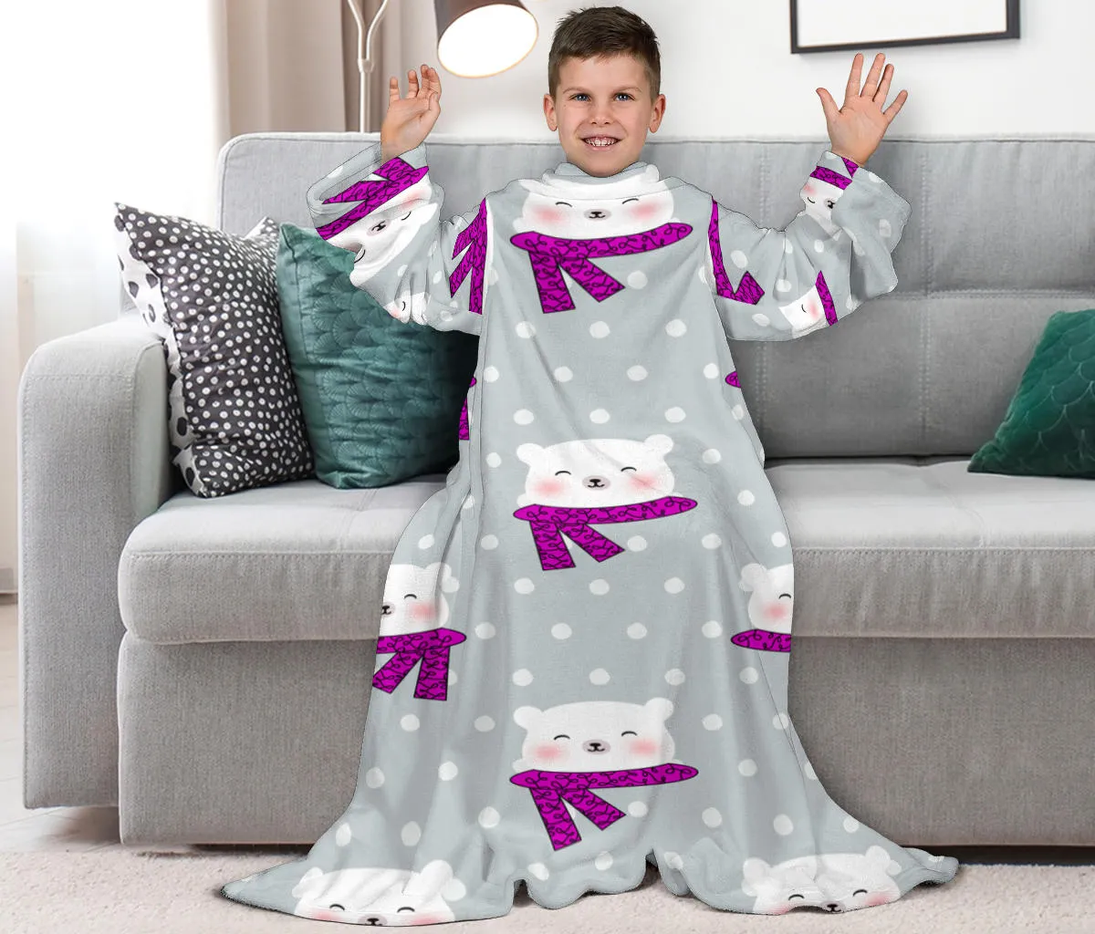 Grey Polar Bears Youth Sleeve Blanket