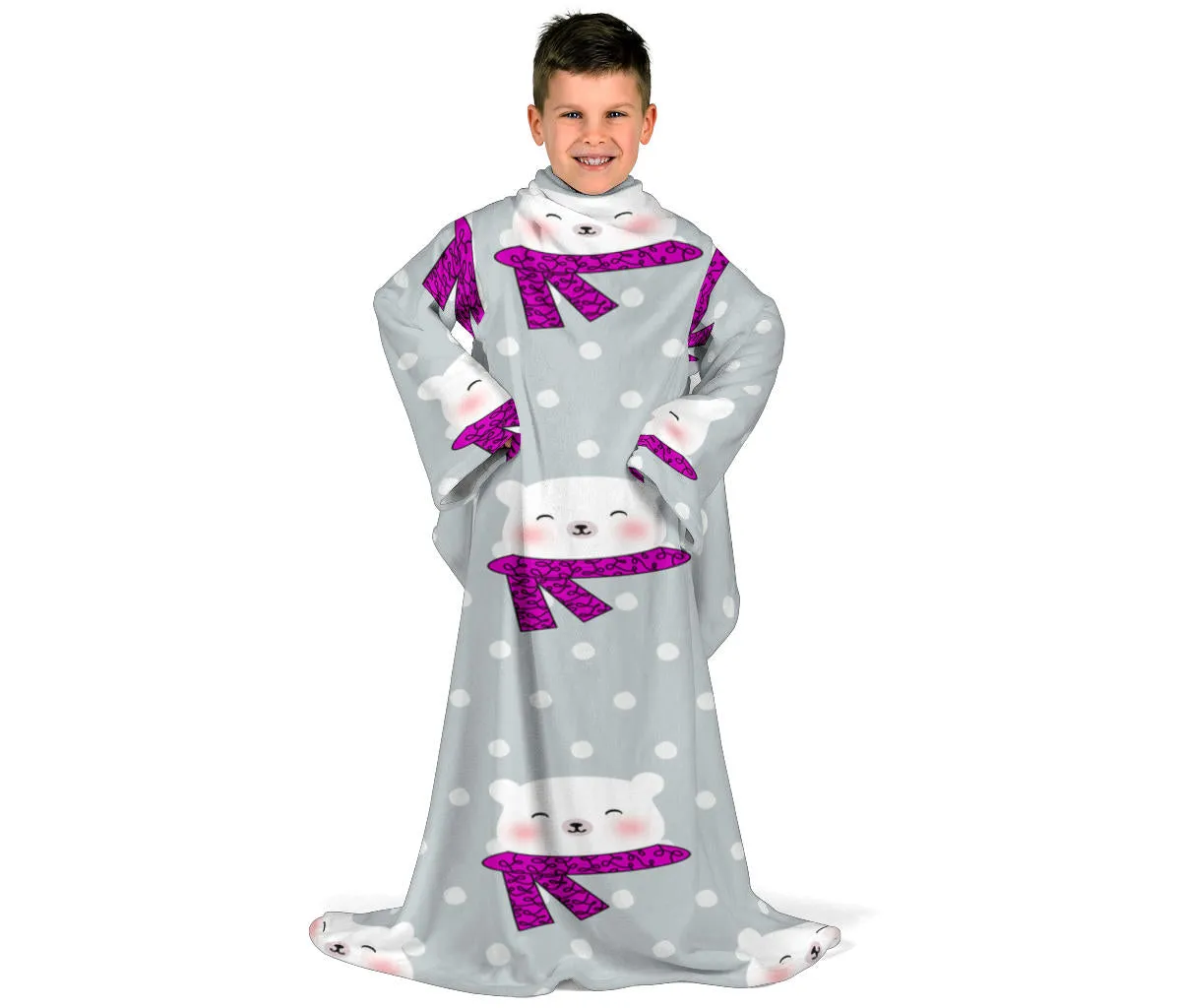 Grey Polar Bears Youth Sleeve Blanket