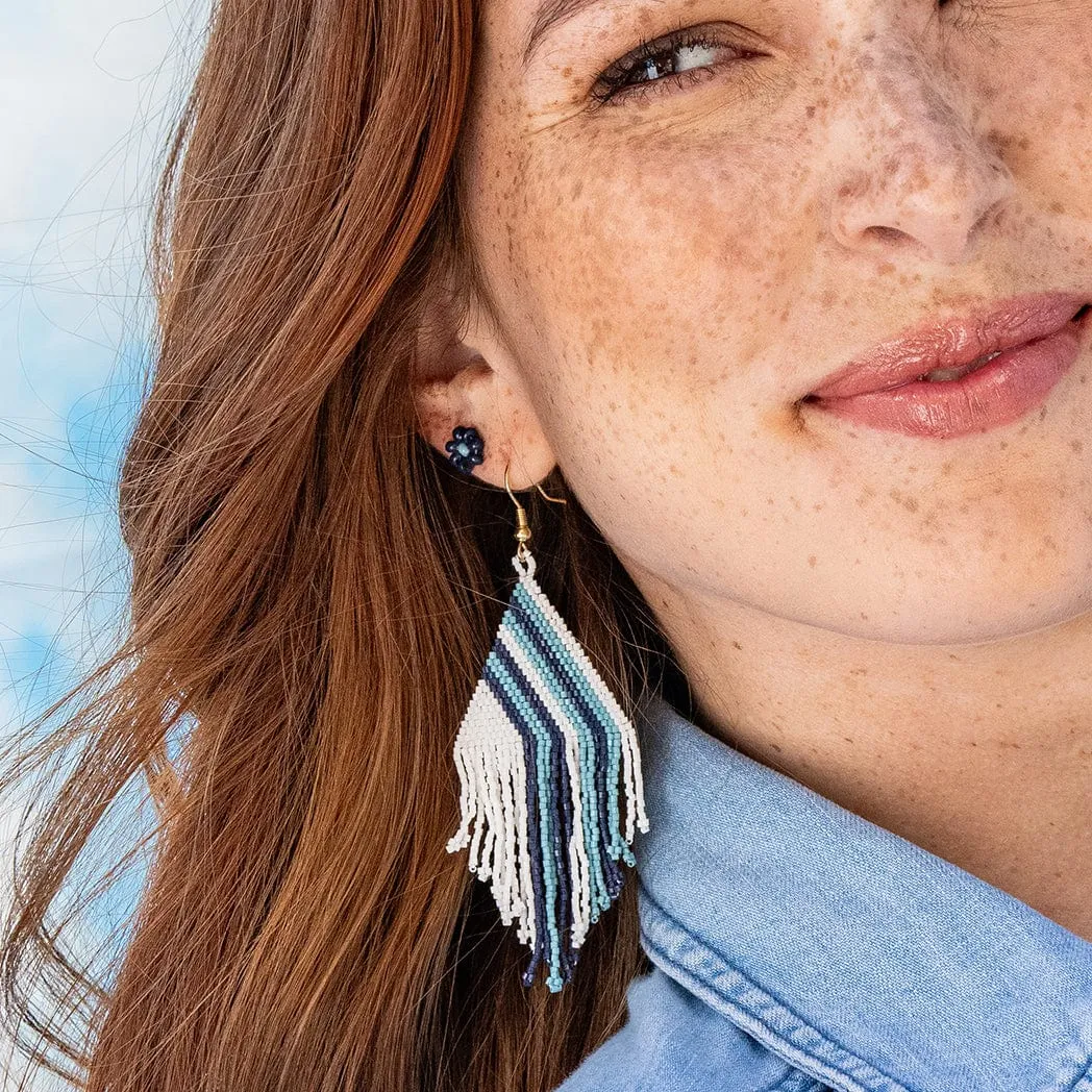 Haley Game Day Fringe Earrings Navy/Blue