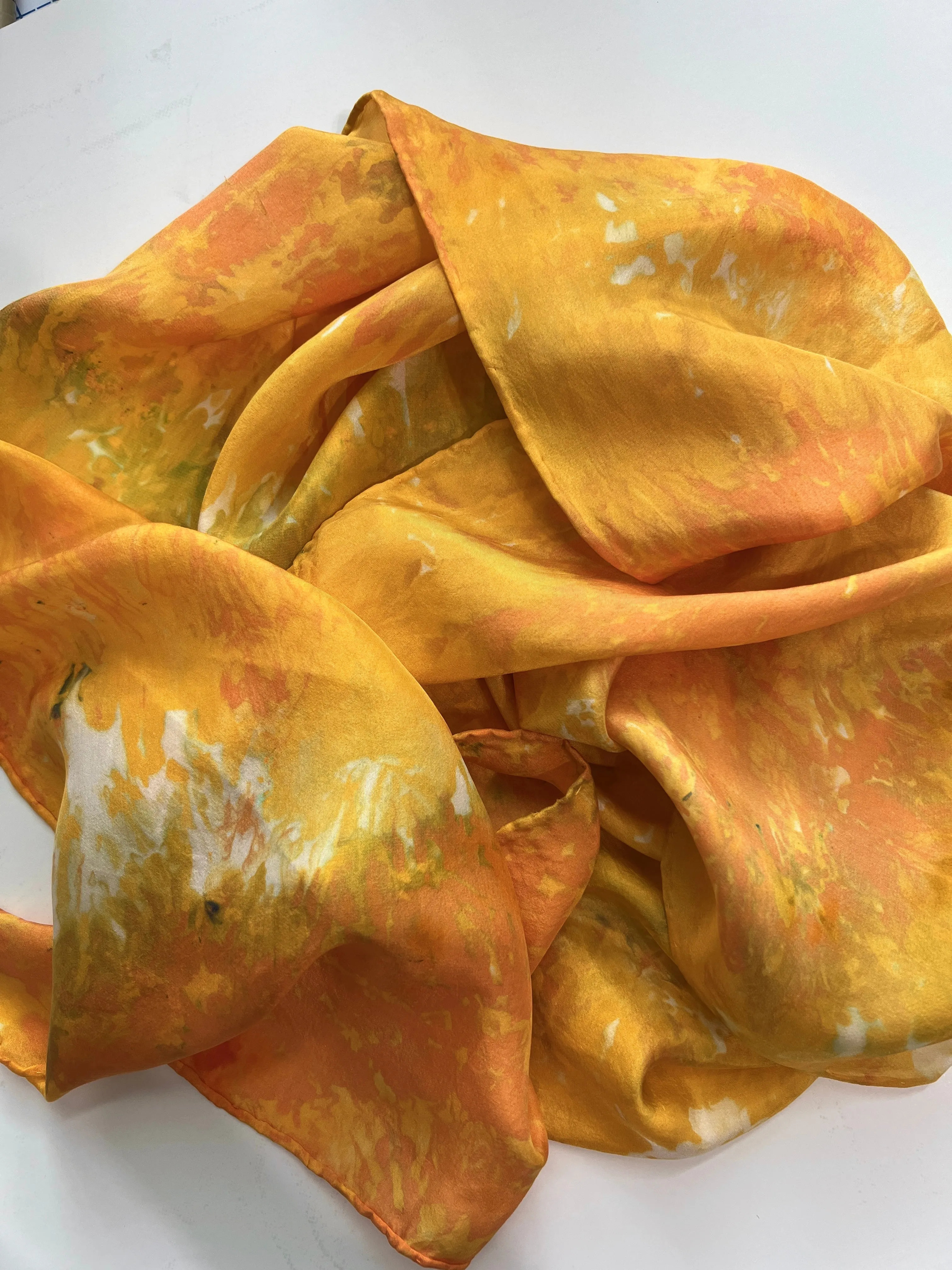 Hand Dyed Silk Scarf-Marigold 5