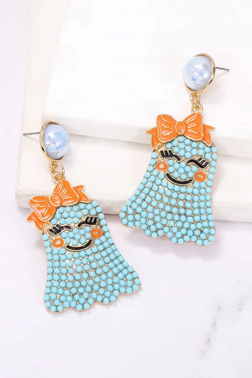Hazel Blues® |  Smiling Ghost Shape Synthetic Pearl Earrings