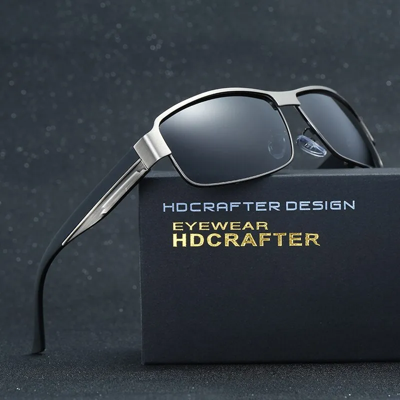 Hdcrafter Men's Full Rim Rectangle Alloy Frame Polarized Sunglasses Le007