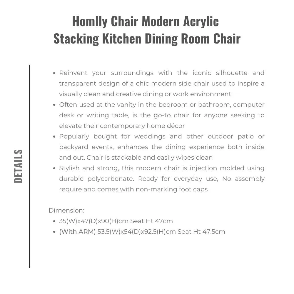 Homlly Chair Modern Acrylic Stacking Kitchen Dining Room Chair