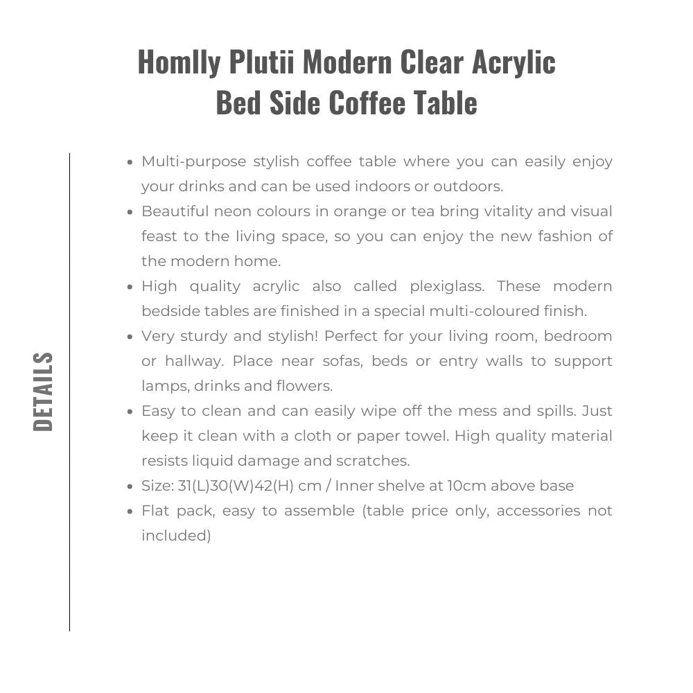 Homlly Plutii Modern Clear Acrylic Bed Side Coffee Table
