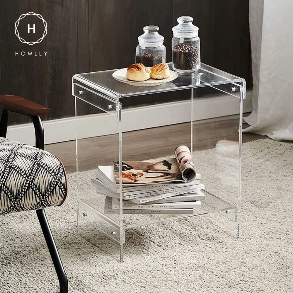 Homlly Plutii Modern Clear Acrylic Bed Side Coffee Table