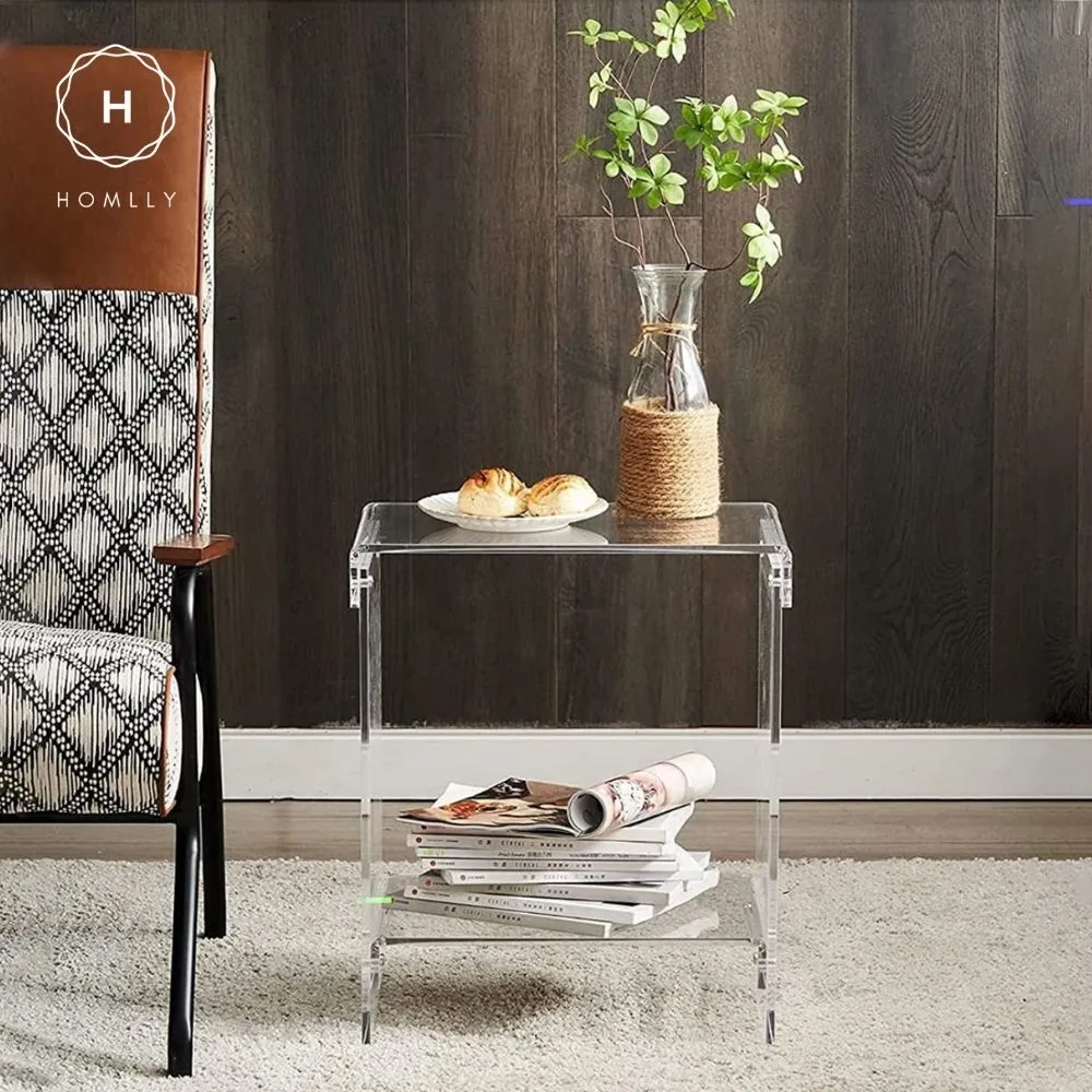 Homlly Plutii Modern Clear Acrylic Bed Side Coffee Table