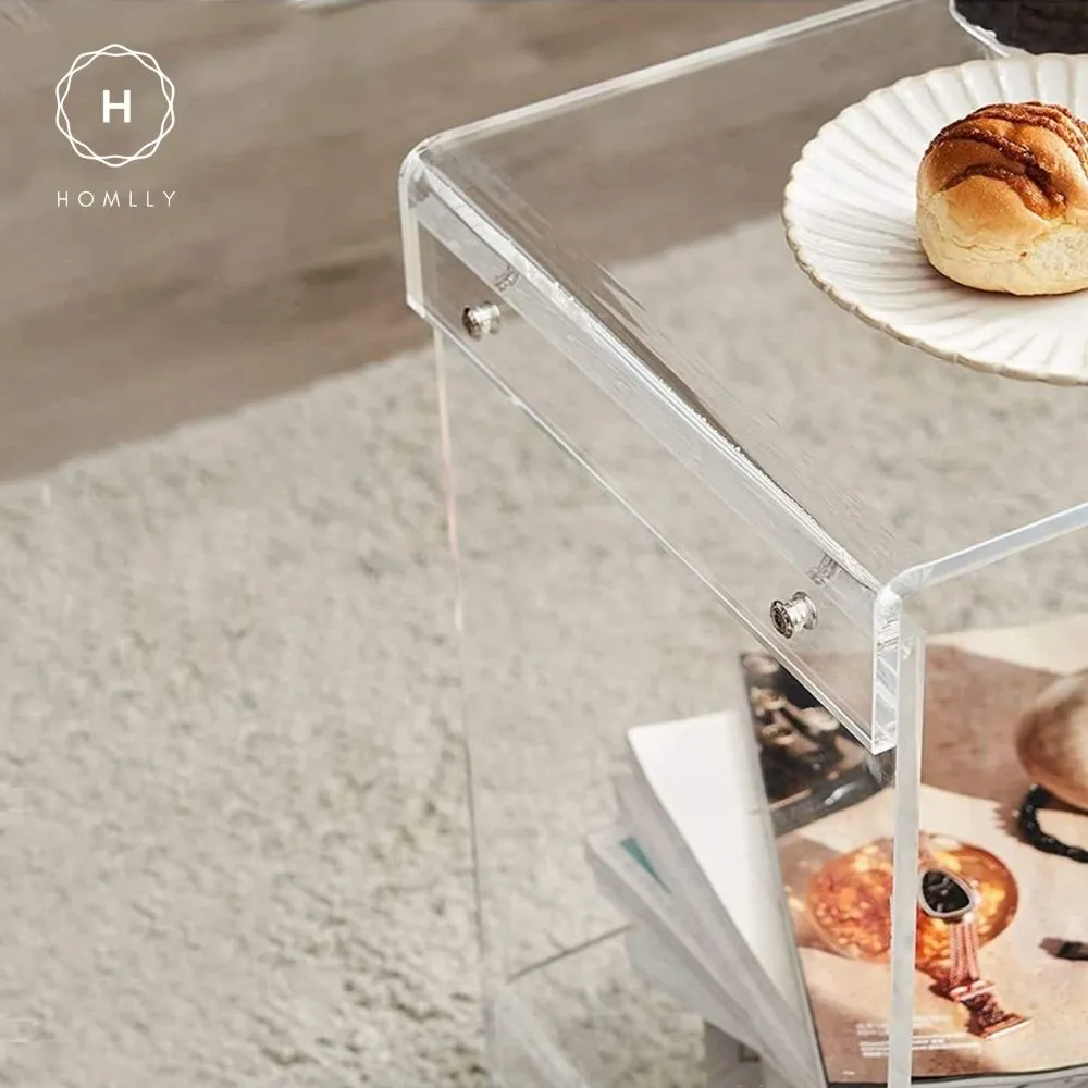 Homlly Plutii Modern Clear Acrylic Bed Side Coffee Table