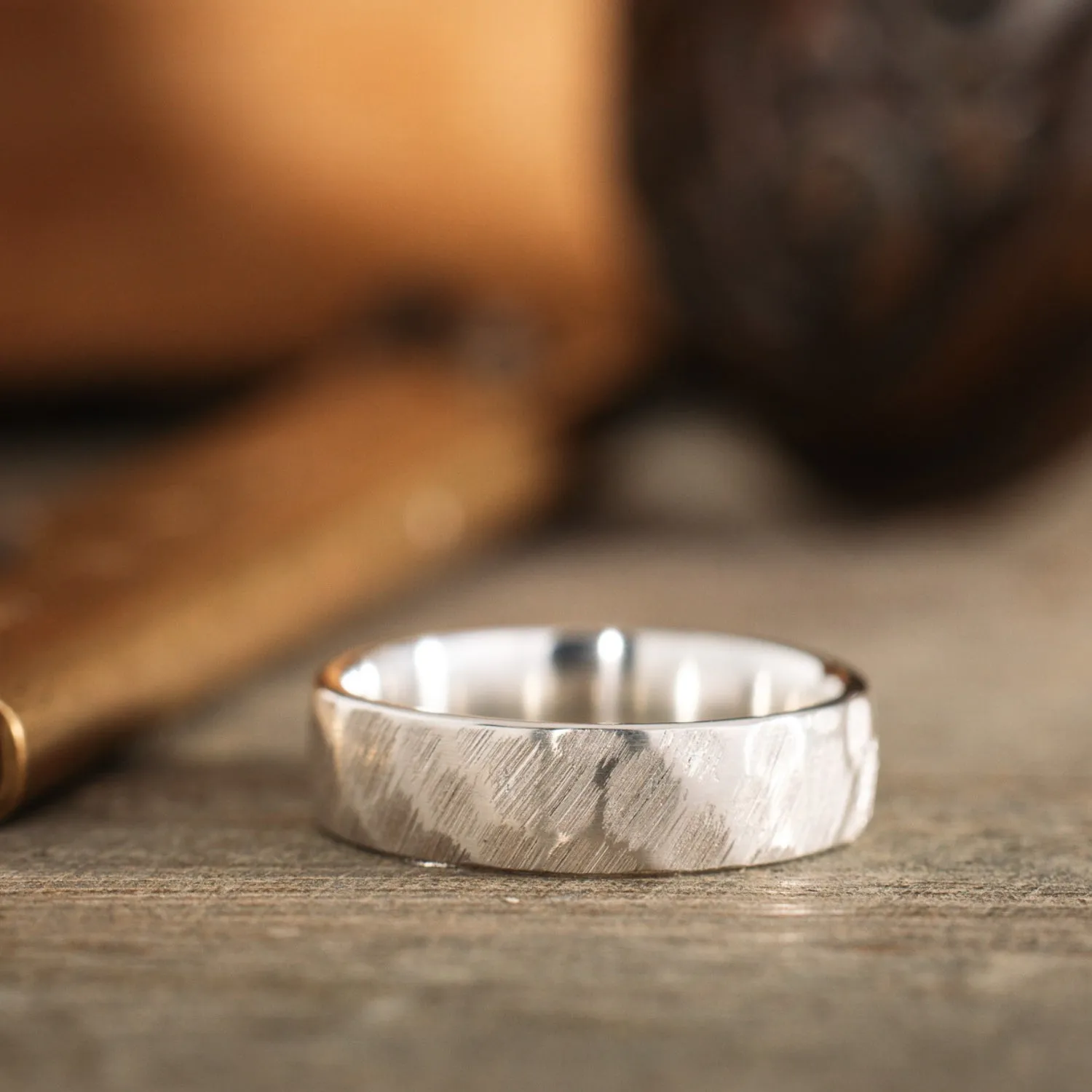 (In-Stock) The Apollo | Men's Hammered Silver Wedding Band - Size 9 | 6mm Wide