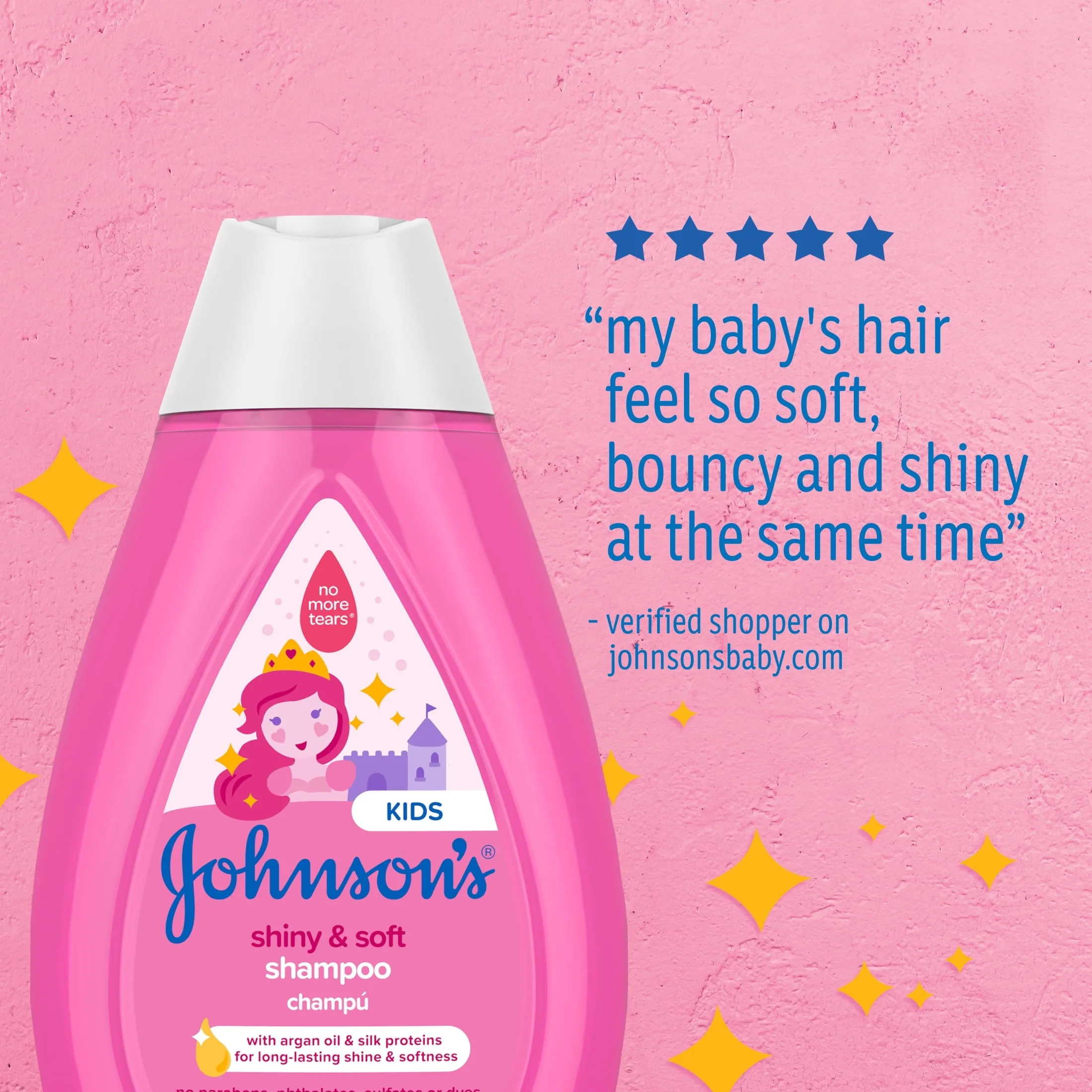 Johnson's Baby Shiny Soft TearFree Kids' Shampoo with Argan Oil Silk, 13.6 Fl Oz