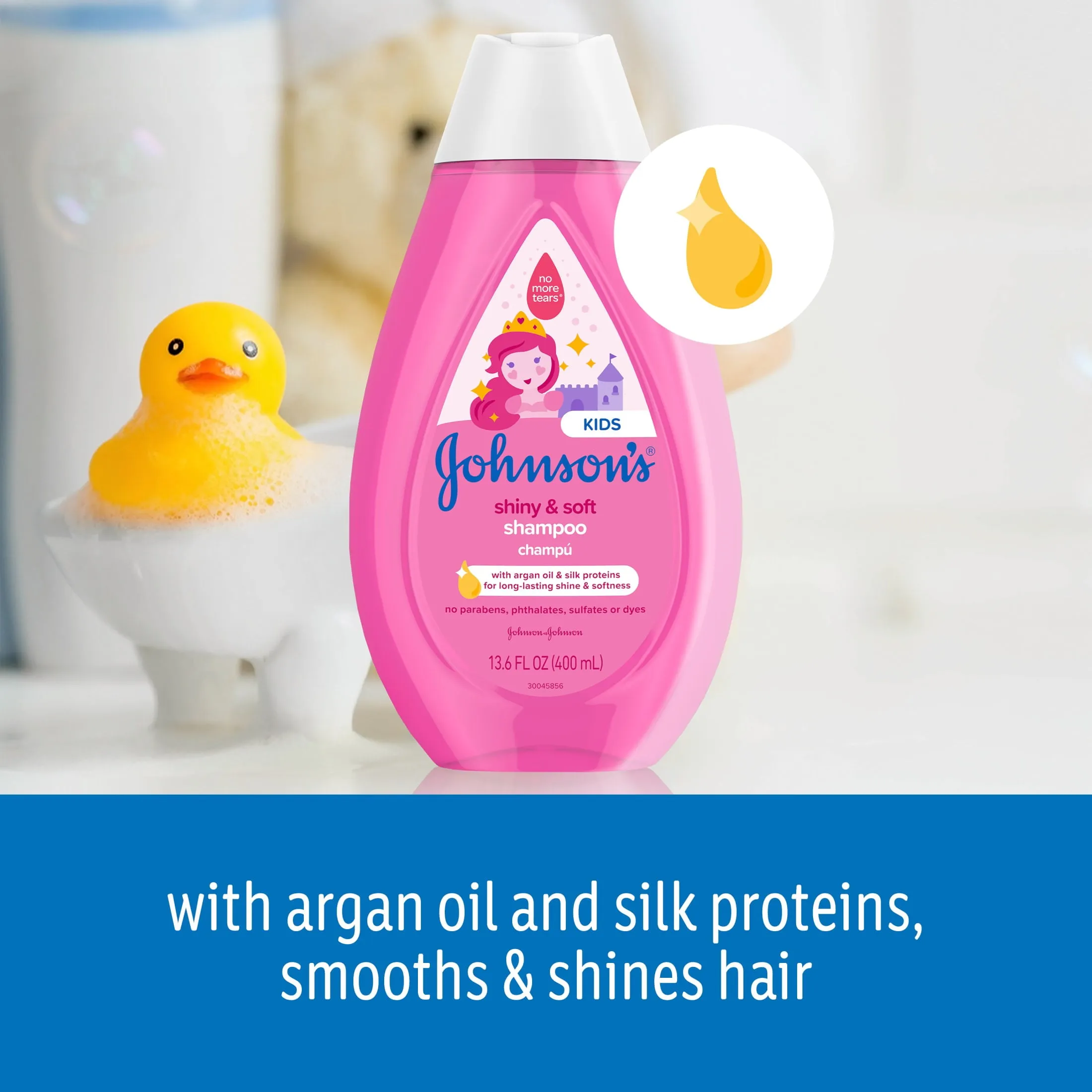 Johnson's Baby Shiny Soft TearFree Kids' Shampoo with Argan Oil Silk, 13.6 Fl Oz