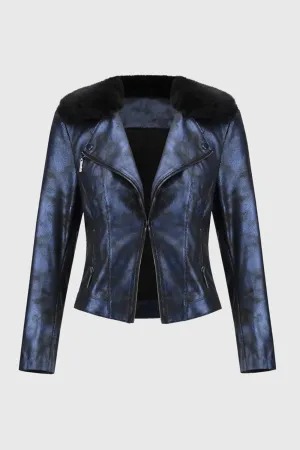 Joseph Ribkoff Faux Fur Collared Foiled Suede Jacket