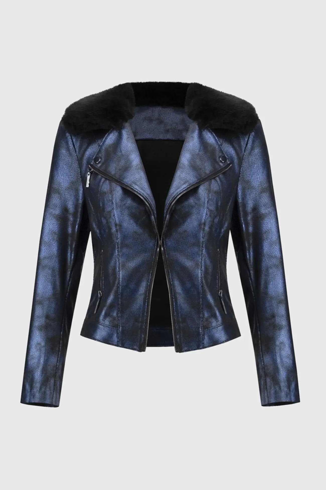 Joseph Ribkoff Faux Fur Collared Foiled Suede Jacket