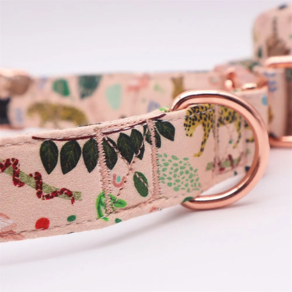 Jungle Print Laser Engraved Girly Collar And Leash Set: Personalized