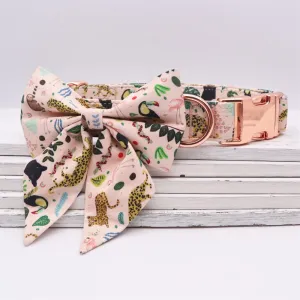 Jungle Print Laser Engraved Girly Collar And Leash Set: Personalized