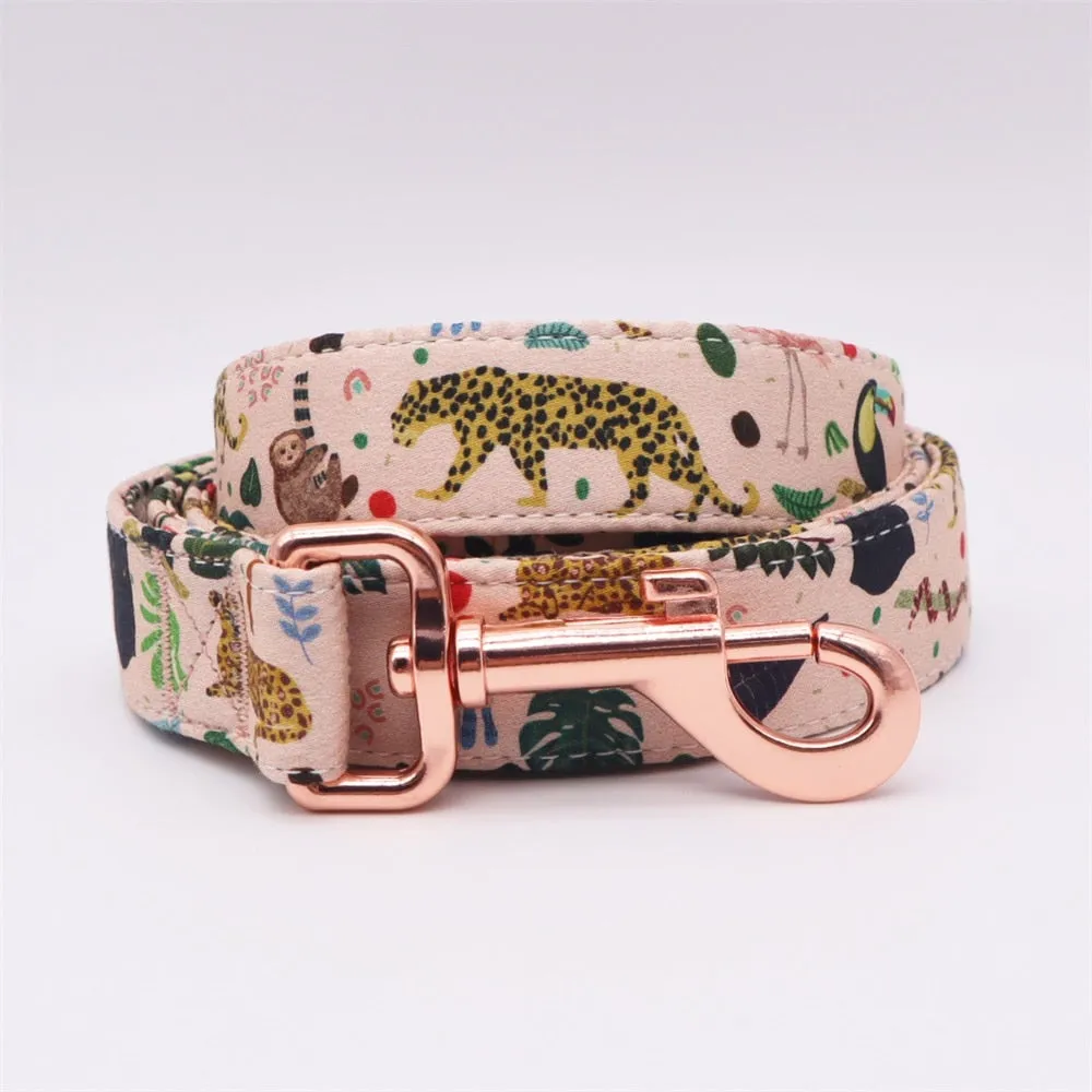 Jungle Print Laser Engraved Girly Collar And Leash Set: Personalized