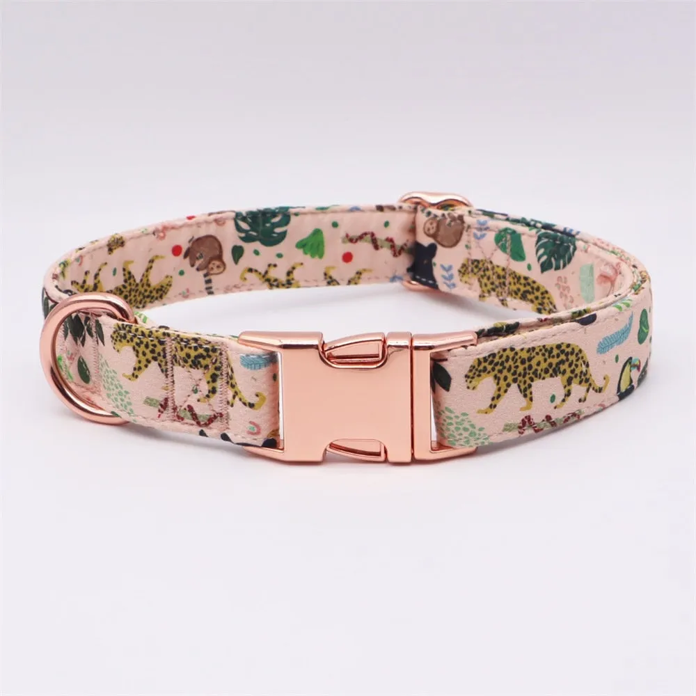 Jungle Print Laser Engraved Girly Collar And Leash Set: Personalized
