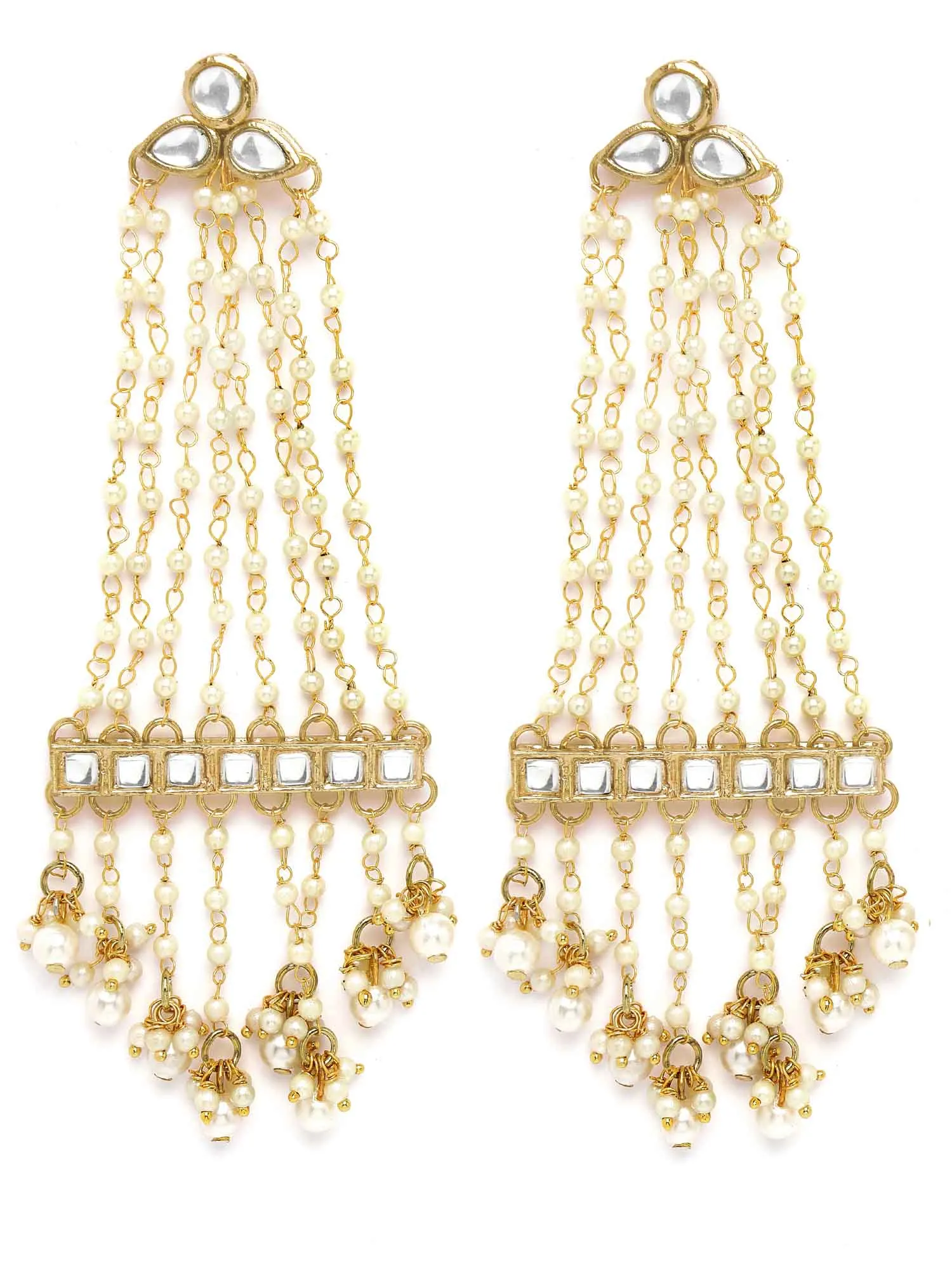 Karatcart Gold Plated Pearl Chain Kundan Drop Earrings for Women